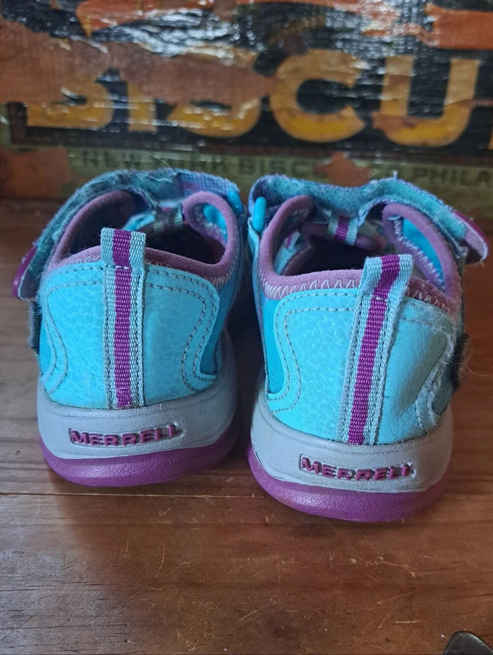 Merrell Hydro Sport Kids Sandals Size 13 Turquoise Purple Leather Water Shoes